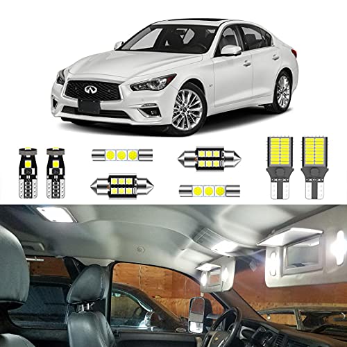 LIGHSTA 10PCS Super Bright White LED Interior Light Kit Package for Infiniti Q50 2014 2015 2016 2017 2018 2019 2022 + License Plate Lights and Install Tool