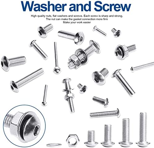 NINDEJIN 880Pcs Nuts and Bolts Set, Hex Socket Button Head Screws M2 M3 M4 M5 Bolts and Nuts Assorted Kit, 304 Stainless Steel Fully Threaded Fastener Hex Bolts and Nuts Assortment Kit with 4 Wrench