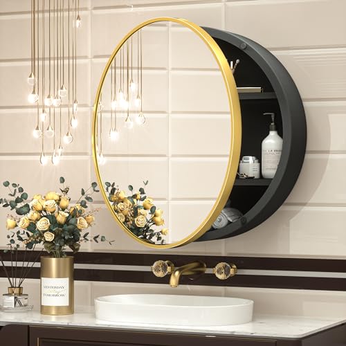 Image of TokeShimi 20 x 20 in Gold Medicine Cabinets for Bathroom, Wall Mounted Only