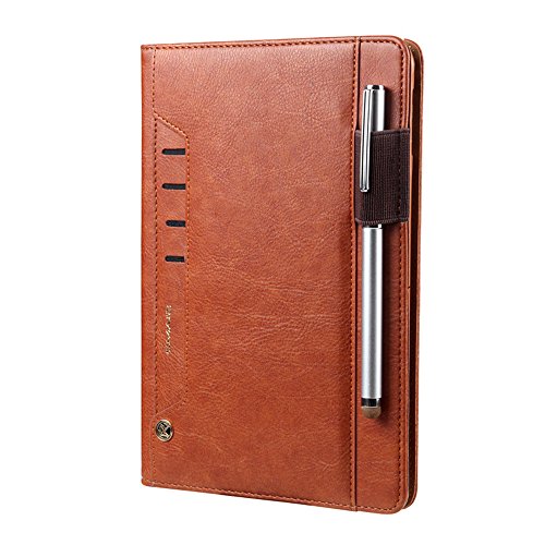 Jennyfly New iPad 9.7 Inch 2018 Case, Luxury PU Leather Smart Cover Case with Card Slots & Pencil Holder & Magnetic Wake/Sleep for 9.7 inch iPad Air/Air 2/Pro 9.7/2017/2018 New iPad -Brown