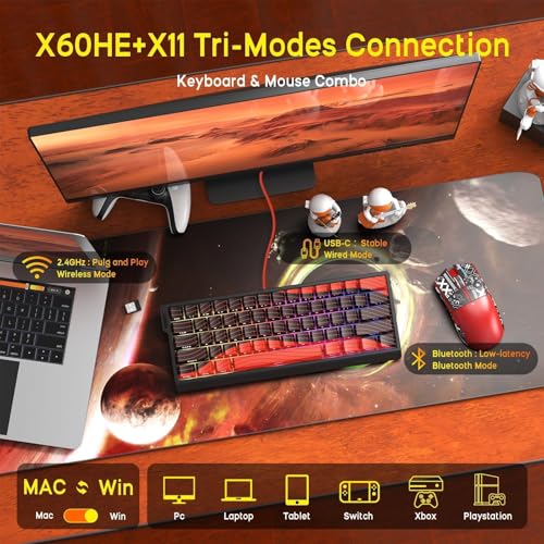 ATTACK SHARK x MAMBASNAKE myszką X11 Gaming z X60HE Klawiatura magnetyczna, Bezprzewodowy zestaw klawiatury i myszy, BT/2.4G/USB-C, Szybki Trigger, 8000Hz, 22000 DPI, Ultra-lekka mysz - Czerwony