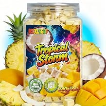 8oz Freeze Dried Tropical Fruit Mix - Mango Pineapple & Coconut Chunks | Freeze Dried Mixed Fruit Snacks Crunchy Dried Fruit Mix Sweet & Tangy, 100% Natural | Resealable Canister 240g