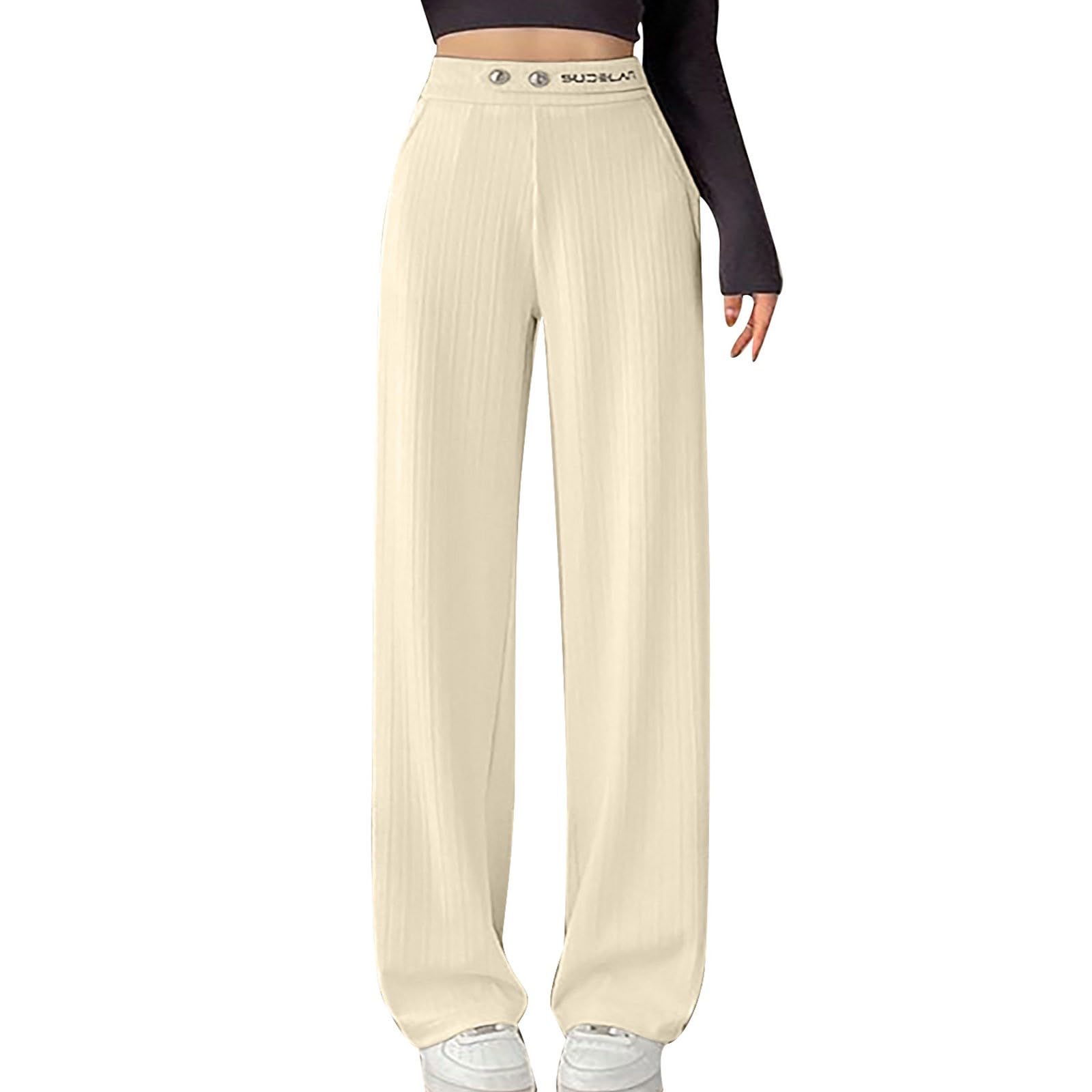 Uillui Plus Size Pants for Women Straight Leg Long Pant Loose Fit Draping Floor Trouser High Waist Casual