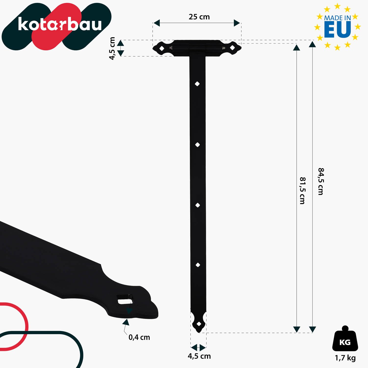 KOTARBAU® Bisagra de Carga de 800 mm, 2 Unidades, Placa de 255 mm, Rodamiento de Bolas, Para Puerta de Jardín