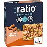Ratio Crunchy Bar, Toasted Almond, 12g Protein, Keto Friendly, 5.8 oz (4 Bars)