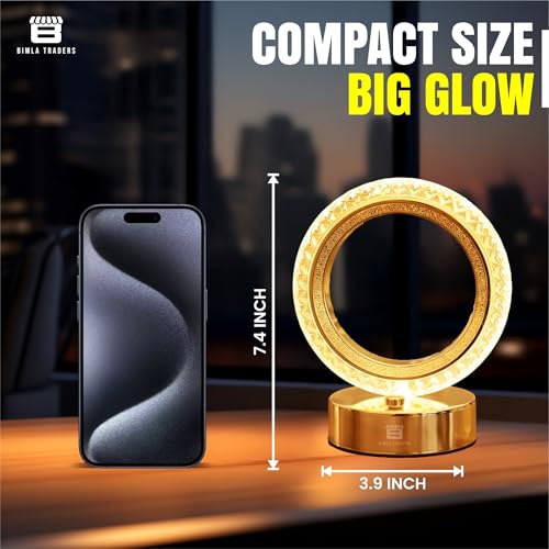 Image of CRAE Crystal Table Lamp Round Cordless Luxury Lamp | Diamond Nightstand | Starry Night | Table LightBedroom, Living Room, Party Decor (Round)