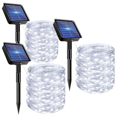 bitjam 3 Pacchi Luci Solari Esterno, 15M 150 LED Catena Luminosa Esterno Solare Impermeabili, 8 Modalità Filo di Rame Lucine Energia Solare da Giardino Decorative per Matrimonio Albero Natale Patio