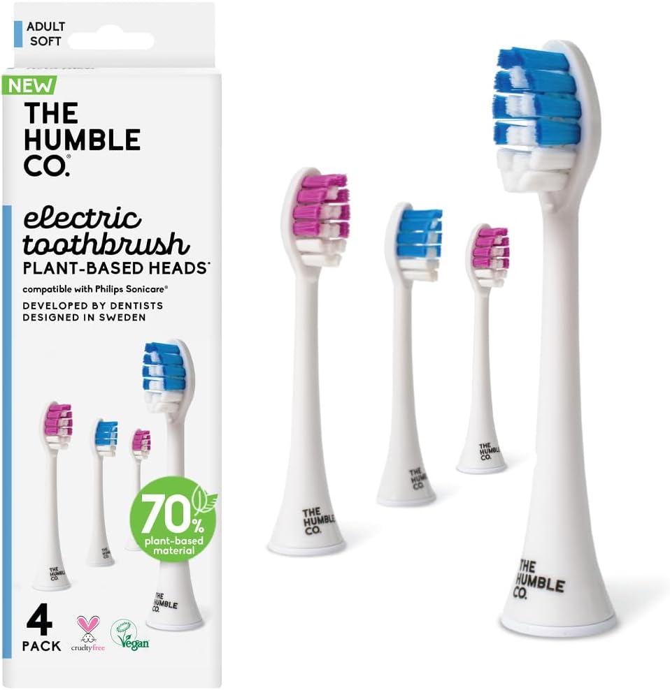 The Humble Co. Electric Toothbrush Heads – Replacement Heads Compatible with Sonicare Toothbrush, Helps Remove Plaque and Eliminate Bad Breath (4pk)