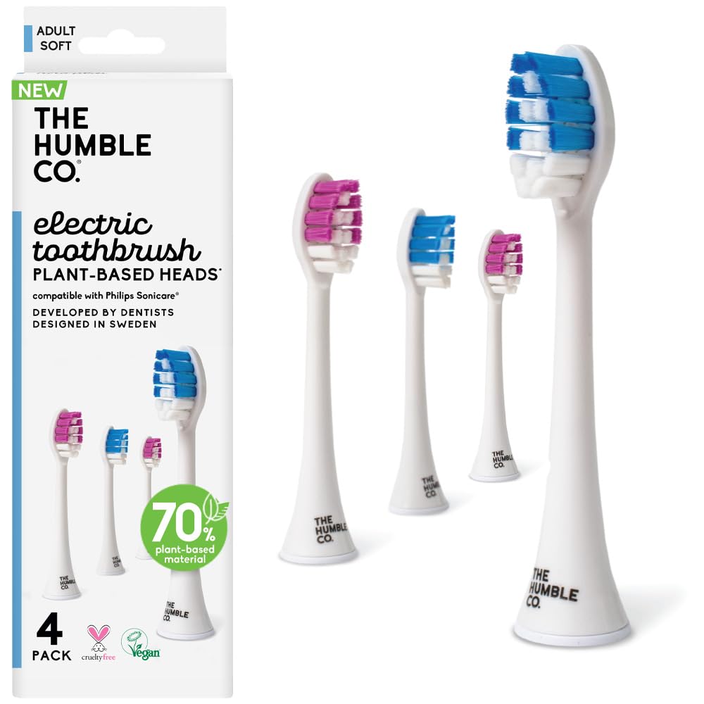 The Humble Co Plant-Based Electric Toothbrush Heads Compatible with Philips Sonicare Toothbrushes - Replacement Toothbrush Heads with Soft Bristles - Dental Oral Care & Hygiene - Regular Bristles