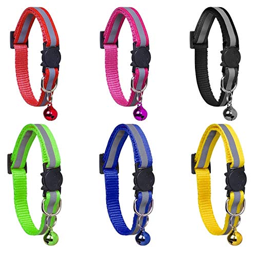 SHISI Collar de gato, diseño reflectante ajustable collar de gato más seguro y liberación rápida con hebilla de seguridad de campana (6 piezas) Cover