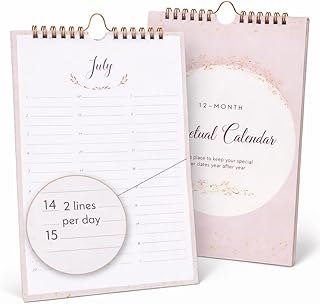 Paper 'n Such- Perpetual Calendar for Birthdays and Anniversaries -12 Months - Large Wall Hanging Dates to Remember Book - Journal for Important & Special Days - 7x10" - Two Lines Per Day