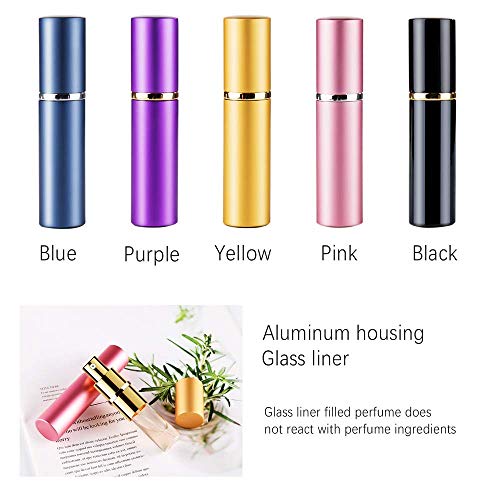 Preisvergleich Produktbild 10ML Parfümzerstäuber Nachfüllbare Parfüm Zerstäuber Aluminium Taschenzerstäuber Sprühflasche, 5 Stück Mini Reisen Portable Leer Parfüm Zerstäuber für Flugreisen oder Nacht heraus