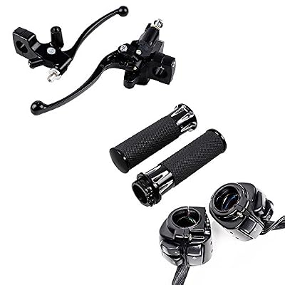 Black 1 Handlebar Switch Controls + Clutch Brake Levers + Hand Grips Compatible with 1996-2012 Harley Sportster Dyna Softail