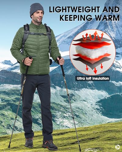 Outdoor Ventures Men's Packable Puffer Jacket Insulated Lightweight Puffy Coat Warm Portable Padded Water Resistant Jacket for Hiking Travelling Camping Army Green 3XL - Image 6
