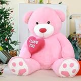 MorisMos 130cm Teddybär groß XXL mit Herz I Love You, Rosa riesen Teddys, großer Bär Kuscheltier XXL, Kinder Mädchen Freundin Frauen Mutter