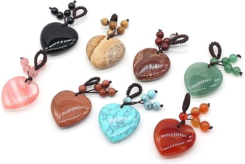 LHJ 4 colgantes de piedra natural con forma de corazón pulido de ágata de cristal mezclado para hacer joyas, collares, pulseras, Ágata