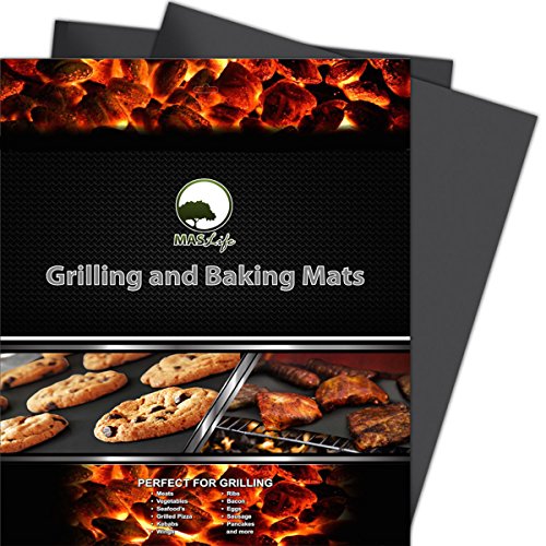 MASlife Grill And Baking Mats-Best In BBQ Accessories-Set Of 2 Highest Quality Mats- Camping- Outdoor And Indoor Use- Reusable- Perfect For Oven And Grill-100% Guarantee!
