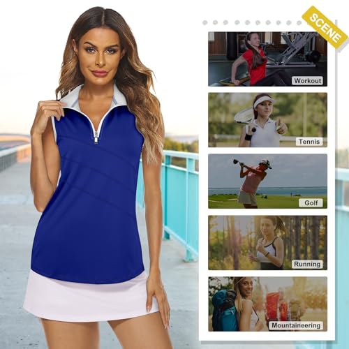 Image of Koscacy Women's Sleeveless Golf Tennis Polo Shirts Zip Up Dry Fit Workout Tank Tops Athletic Shirt