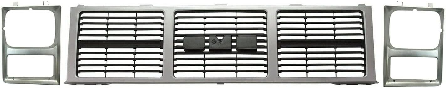 Grille Assembly Silver + Headlight Bezel Trims For 1985-1986 Chevrolet GMC C/K Series Pickup 1987-1988 R/V Series Blazer Jimmy Direct Replacement