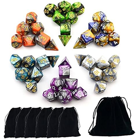 Smartdealspro 6 x 7 Sets(42 Pieces) Double Colors Polyhedral Dice Set with Pouches for Dungeons and Dragons DND RPG MTG Table Games D4 D6 D8 D10 D12 D20 (6-Colors Set 2) Cover