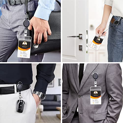 Ktrio 2 Pack Retractable Badge Holders, Id Badge Holders With Heavy Duty Carabiner Reel Clip, Vertical Style Clear Id Card Holders With 28 Inches Kevlar Pull Cord #TOP6