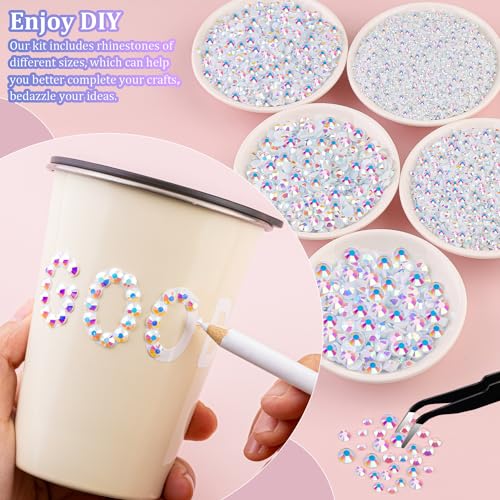 Image of 25000Pcs Resin Rhinestones for Crafting, White AB 2-6mm Mixed Sizes Non Hotfix Flatback Gems with 1Pcs Glue, Bedazzling Crystal for DIY Craft Clothing Mugs Tumblers Shoes Fabric Decor Nail Art