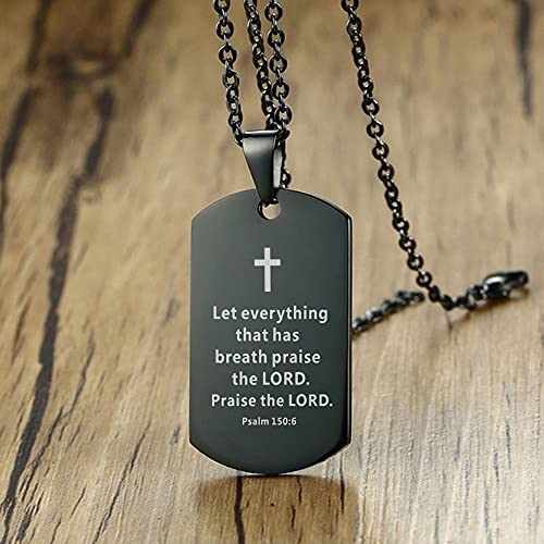 Renyilin Black Stainless Steel Religious Prayer Necklace Christian Dog Label Cross Necklace Baptismal Faith Biblical Revelation Jewelry (Black & Jeremiah 29:11) #TOP2