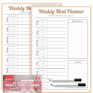 SOL 2pk A4 Magnetic Weekly Planner with 2 Pens, Magnetic Weekly Planner for Fridge Reusable Dry-Erase Board, Easy to Clean, Ideal for Meal Planning, To-do Lists & Family Schedules, Clear Weekly Layout