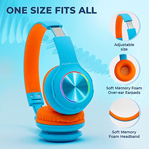 Powerlocus Kids Headphones, Bluetooth Headphones Over Ear For Kids With Led Lights, 94Db Volume Limited Headphone, Micro Sd/Tf, Foldable With Hi-Fi Stereo, Built-In Mic For School/Tablet/Travel #TOP4