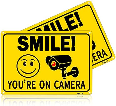 Smile Your on Camera Signs, Camera Signs for Home Security,Video Surveillance Signs Outdoor, Aluminum 7*10 inchs, Security Camera Sign for Security camera sign for home, Yard,Business, Driveway Alert, CCTV (2-Pack)