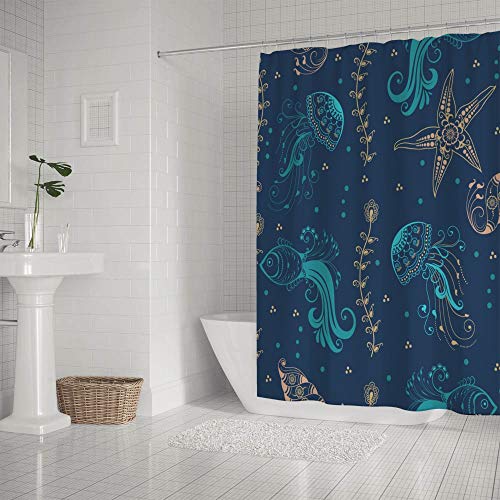 Rideau de douche anti-éclaboussures en polyester à motif marin - 3