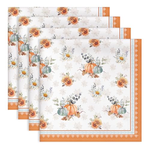Arquiel Servilletas de Zapallo Otoño Tela de Cocina, Servilletas de 4 de Tela 100% Algodón Suaves Cómodas Lavables Reutilizables Servilletas de Mesa para Cenas Familiares, Cócteles, Bodas