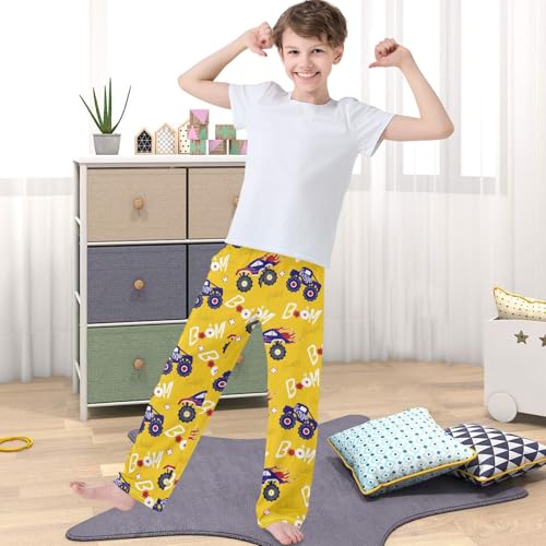 Boy's Pants Monster Truck Cartoon Jogger Pants Elastic Waist Long Bottoms Trousers with Pockets 6-14 Years4