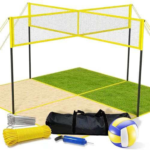 VICHTOP 4 Square Volleyball Game Set - 4 Way Cross Net for Backyard & Beach Portable Outdoor Volleyball Badminton Combo Net 4 Person Four Square Volleyball Net with Carrying Bag