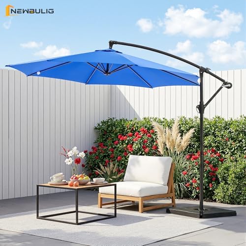 NEWBULIG 10FT Patio Umbrella with Base Included, Cantilever Umbrella, Blue