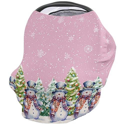 Nursing Cover for Breastfeeding Scarf, Merry Christmas Snowman Xmas Tree Snowflake Pink Baby Car Covers Super Soft Multi Use for Canopy Shopping Cart Cover Blanket Stroller Cover