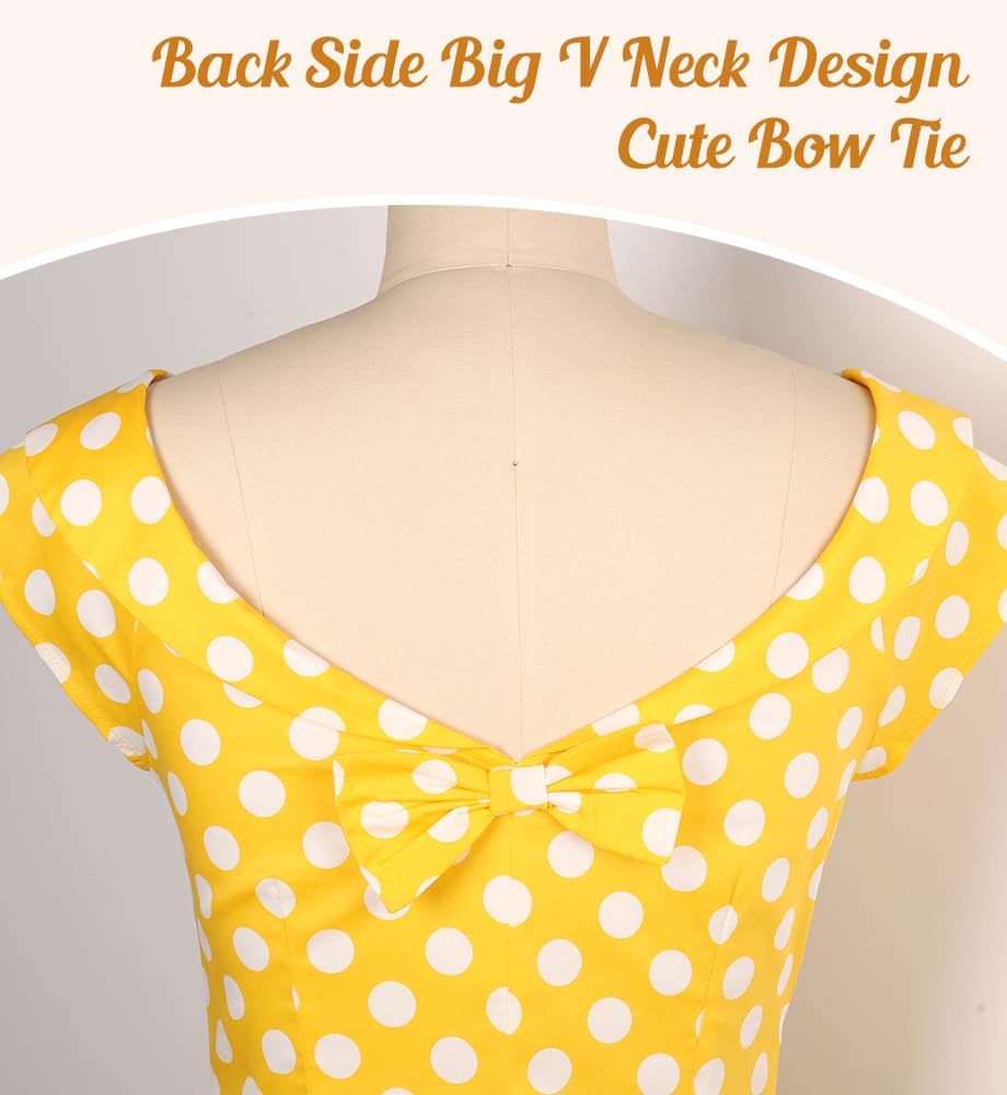 YARN & INK Women's 1950s Vintage Pinup Tops Back Bow Tie Cute Rockabilly Work Formal Shirt, Casual Blouse for Women