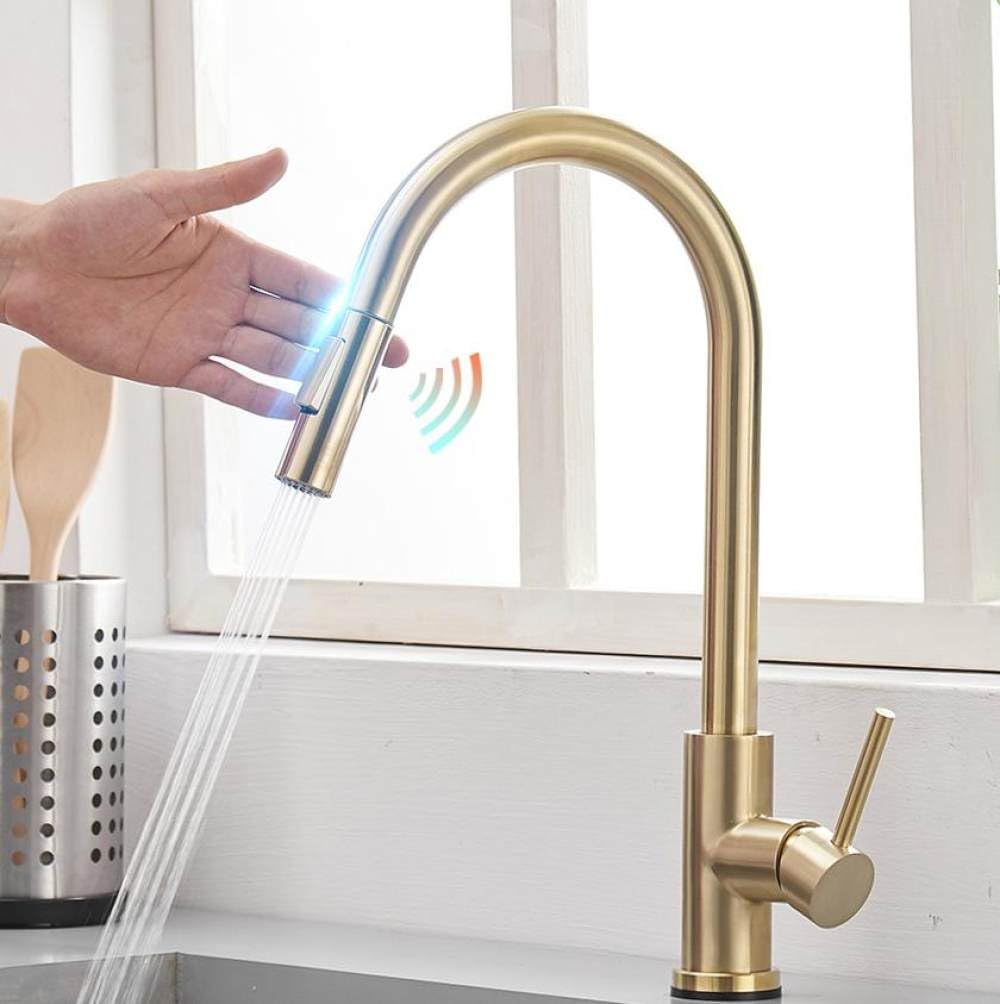 Capteur de robinet d'eau de cuisine or brossé et mitigeur tactile 1005