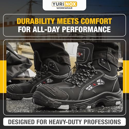 UNIONSPACE Work Boots for Men – Black Slip-Resistant Composite Safety Toe Shoes | Durable, Non-Slip Construction Footwear with Kevlar Sole & Composite Toe Protection2