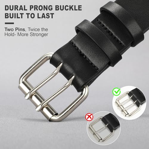 VONMELLI Mens Leather Double Prong Belt Work Casual Belts for Men Black Belt with Heavy Duty Dual Holes for Jeans4