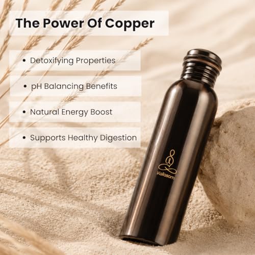 Image of Zen Copper Water Bottle 950ml | 100% Pure Copper Tamba Jal, Ayurvedic for Yoga & Wellness, Detox, Immunity & Hydration, With Cotton Pouch