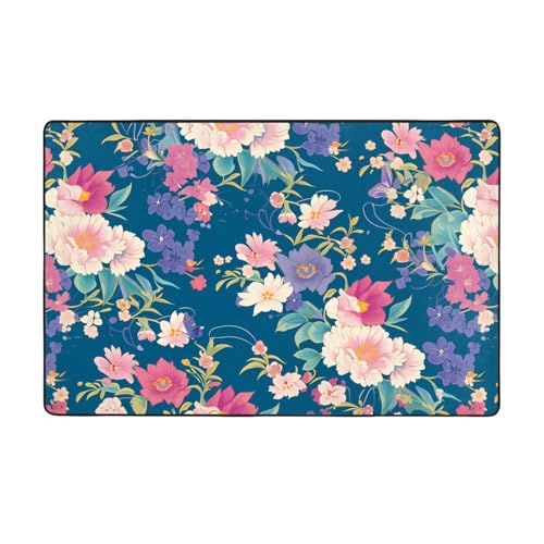 Tapis fleurs lavable et résistant en velours fin 152x99 - 2