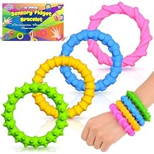 Sensory Fidget Toys Kids Toddlers - 4 Pack Chew Sensory Silicone Bracelets | Calming Autism Quiet Fidgets & Texture Stress Silent Toys for Classroom Prizes | Travel Gifts for Student Adults