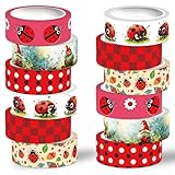 NIKOMIE 12 Rolls Washi Tape Set,6 Design Ladybug Decorative Tape Red Black Insect Masking Tape for Journaling Supplies, Junk Journal, Scrapbooking, DIY Arts & Crafts, Planner, Gift Wrapping