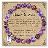 Gifts for Sister In Law Bracelet,Silver Heart Pendant Bracelet as Bonus Sister in Law Birthday Gifts, Purple Natural Stone Beads Bracelet as V Day Gifts for Sister in Law Jewelry from Sereney