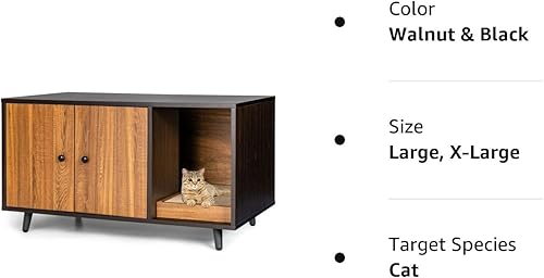 Miniatura 8 de PETSITE Caja de arena para gatos, muebles de baño ocultos de madera para gatos con divisor y rascador para gatos, mesa auxiliar apilable para casa