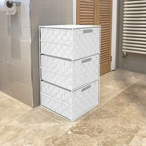 EHC Woven 3 Drawer Storage Unit Cabinet For Bathroom, Bedroom - White