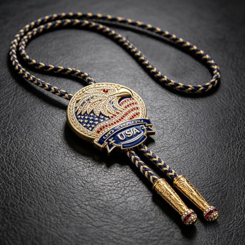 Image of GelConnie Bolo Ties for Men Women Western Cowboy Tie Mens Western Necklace Leather Necktie Gold Bolero Tie Cowboy Necklace