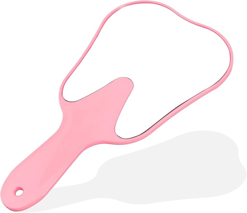 Espelho de mão ANNWAH em formato de dente com cabo, Rosa
