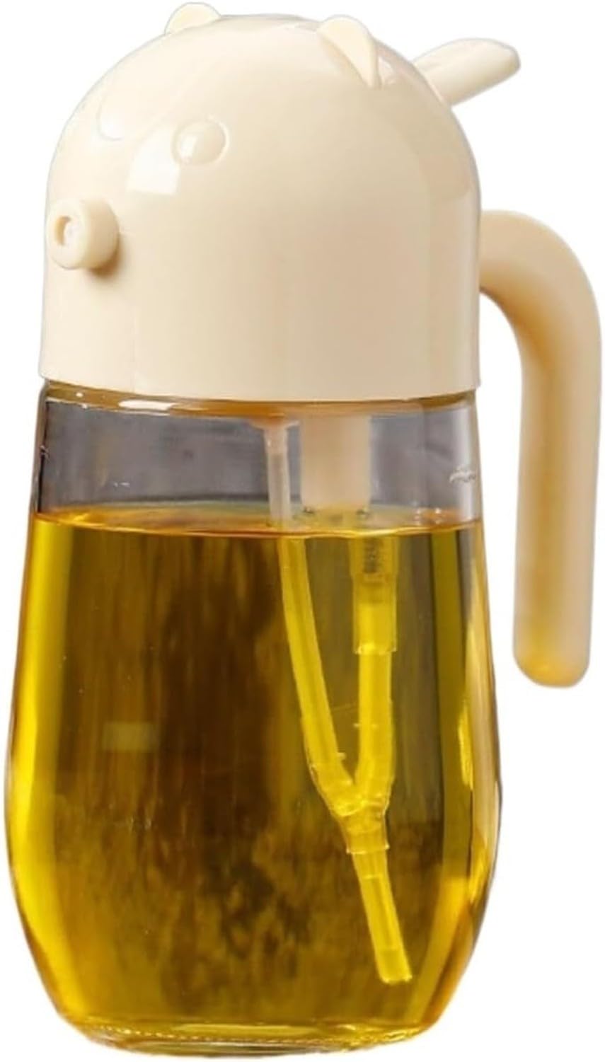 WOMGKDA Reusable Kitchen Oil Bottle Sprayer Cruet for Cooking Olive Oil Dispenser Automatic Opening and Closing for BBQ Air Fryer Salad Seasoning, Beige, 600ml
